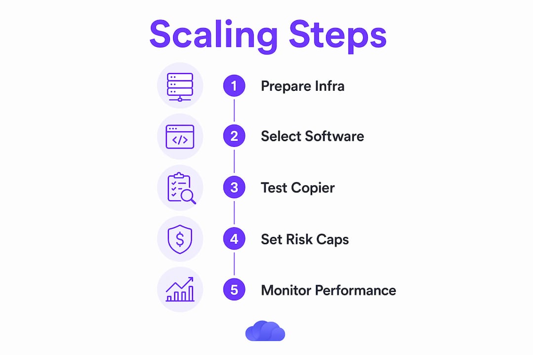 Infographic showing five steps to scale trading strategy
