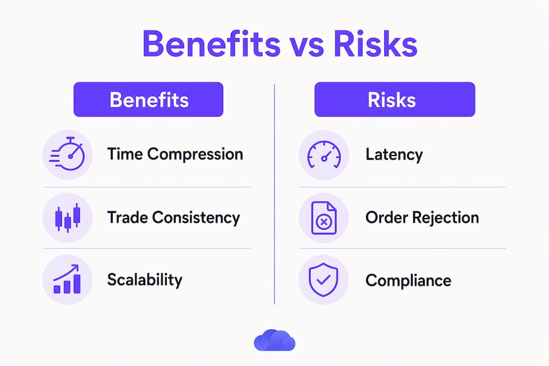 Infographic contrasting benefits and risks of futures copy trading