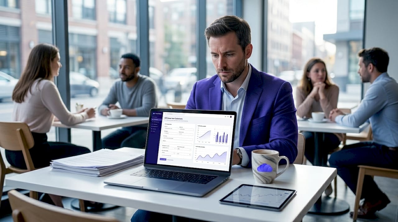 Trader reviewing onboarding documents at desk