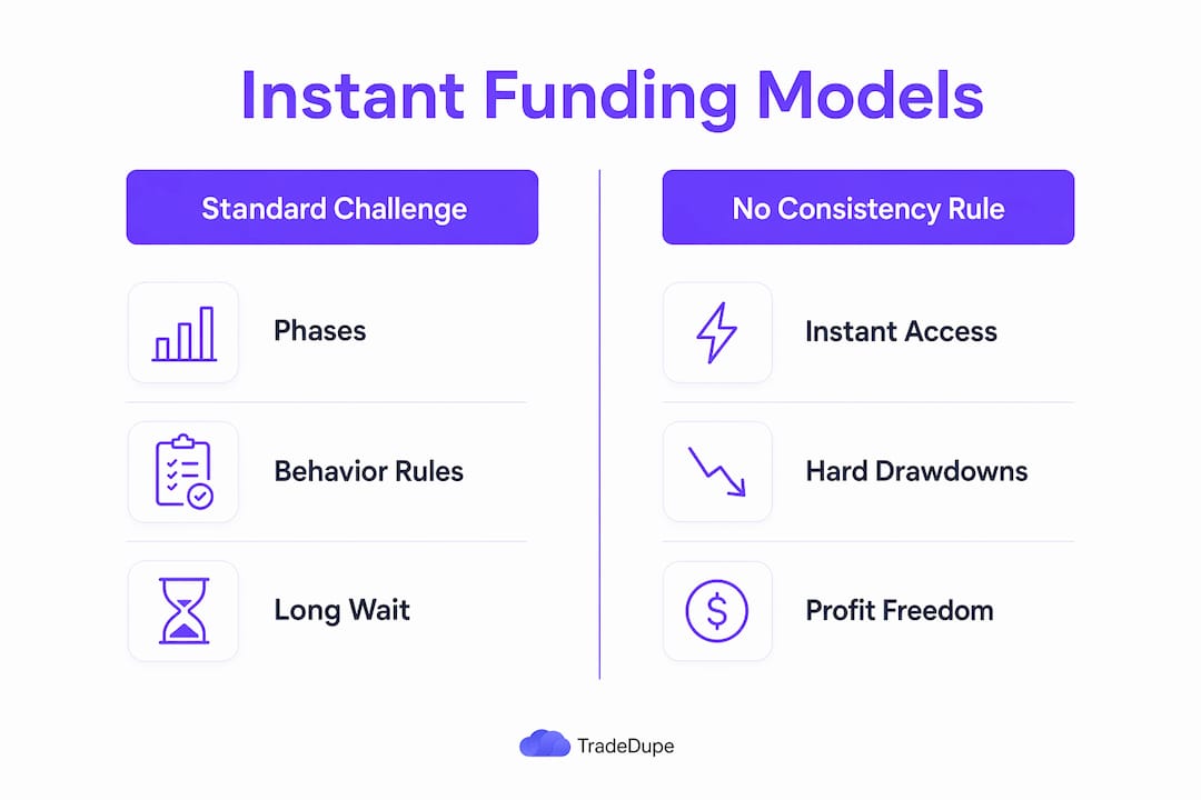 Infographic comparing instant funding account types