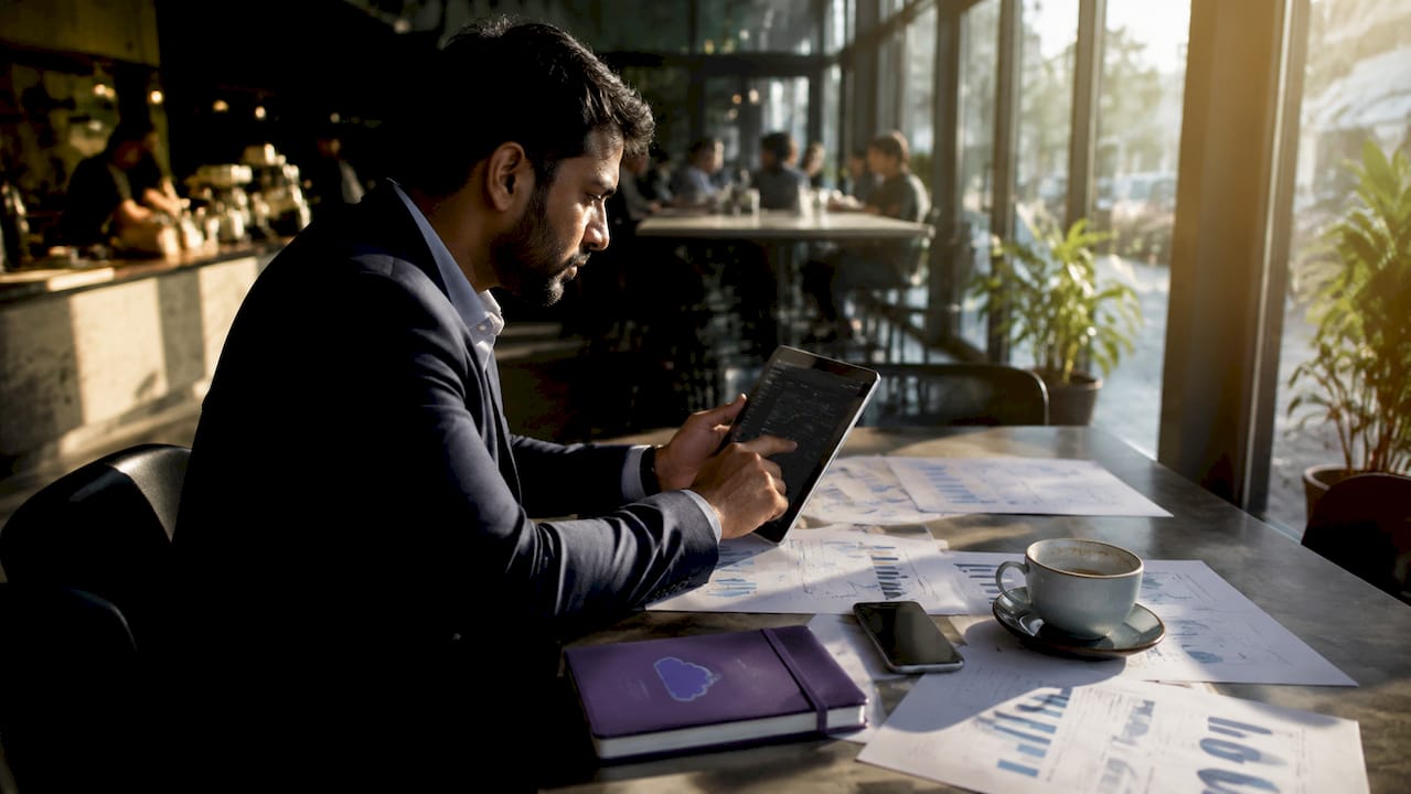 Trader reviewing capital efficiency spreadsheets at desk