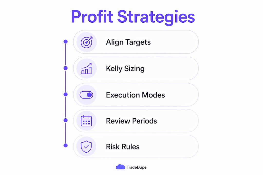 Infographic showing key take profit strategies in copy trading