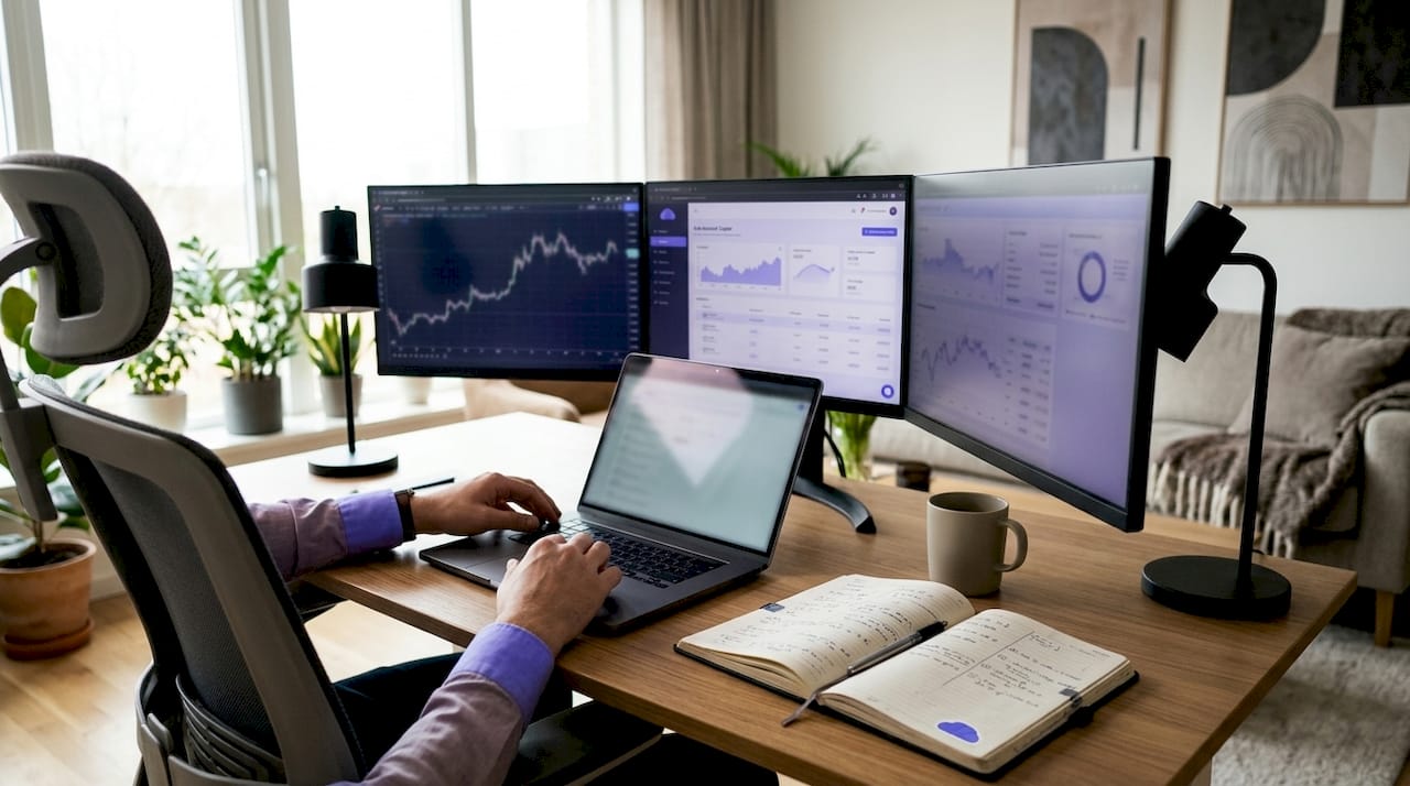 Trader setting up multi-account copier at desk