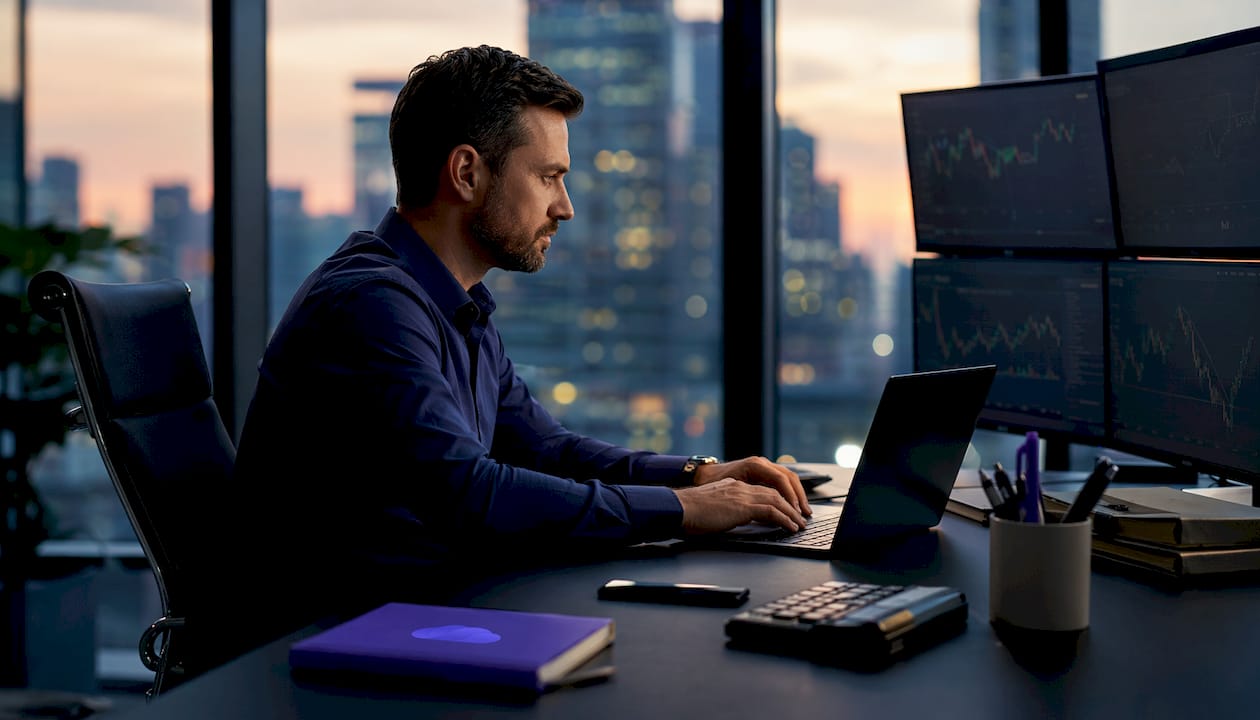 Trader working on automation in office