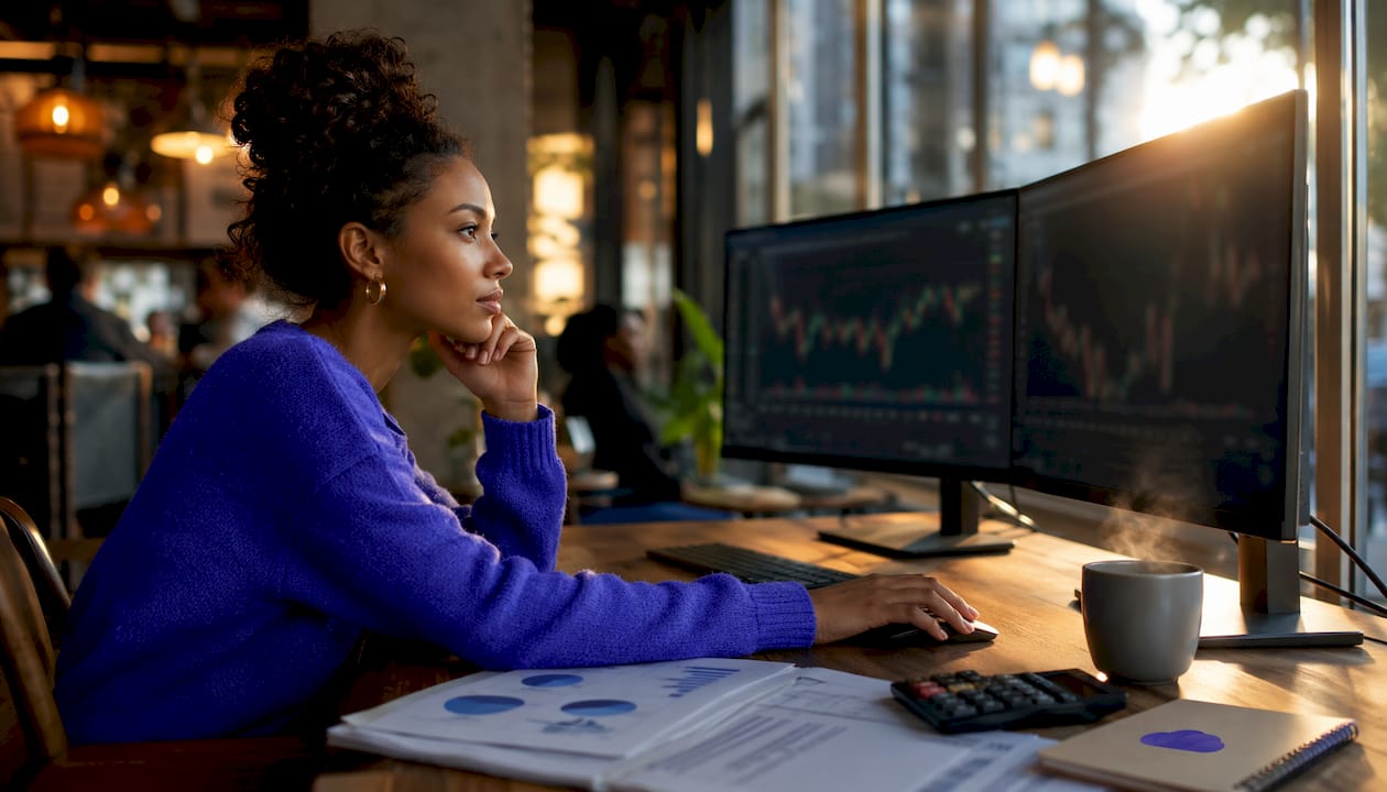 Trader analyzing portfolio risk reports