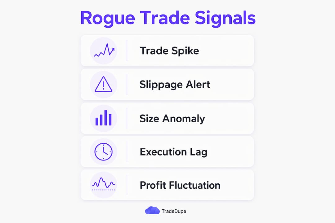 Infographic showing key rogue trade detection signals