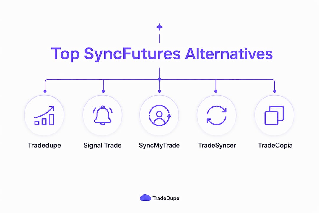 Infographic showing ranked SyncFutures alternatives for prop traders