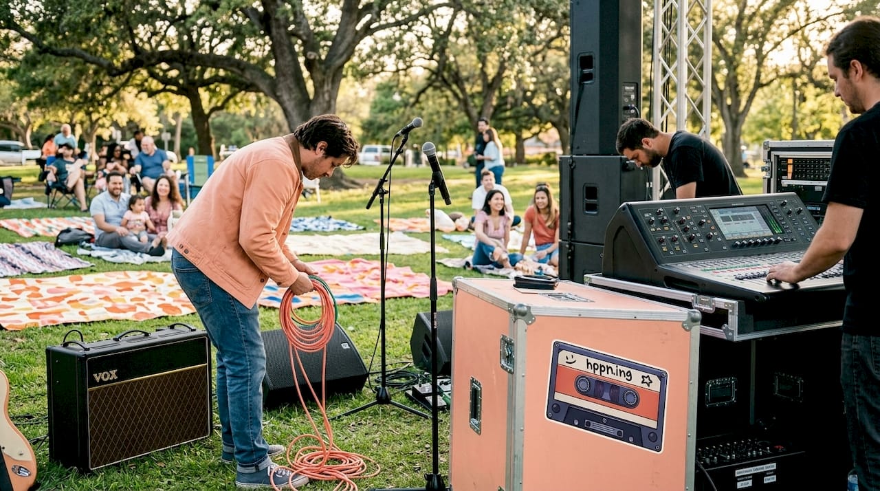 Concert crew preparing stage for live music