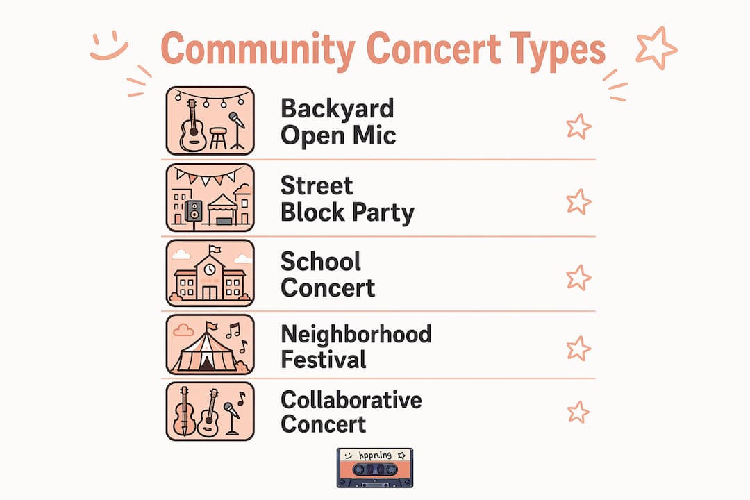 Infographic showing five types of community concert events