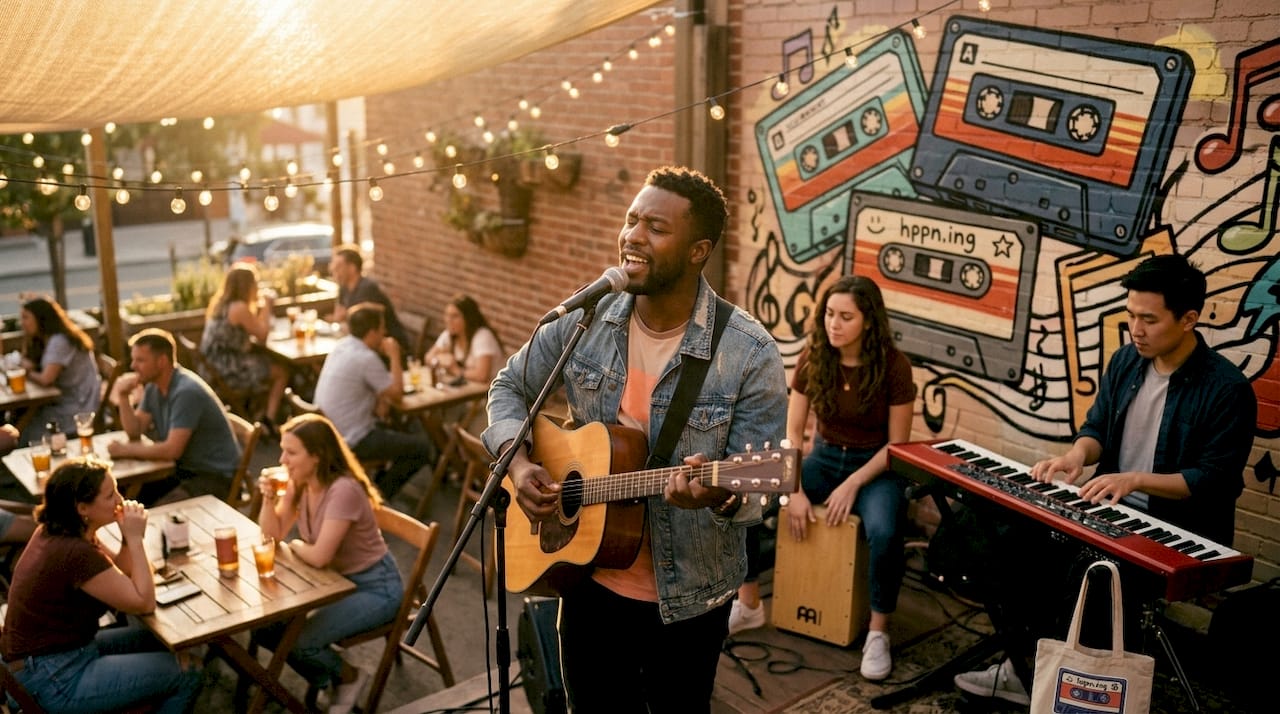 Intimate live music performance at café showcase
