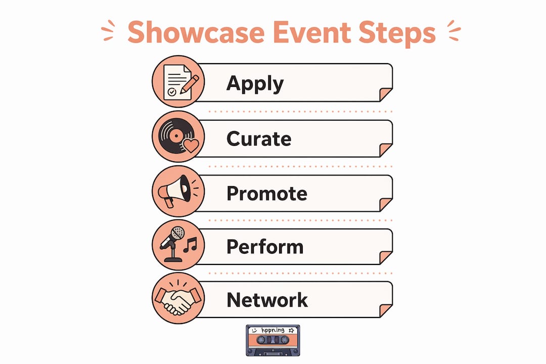 Infographic showing steps for participating in local showcases