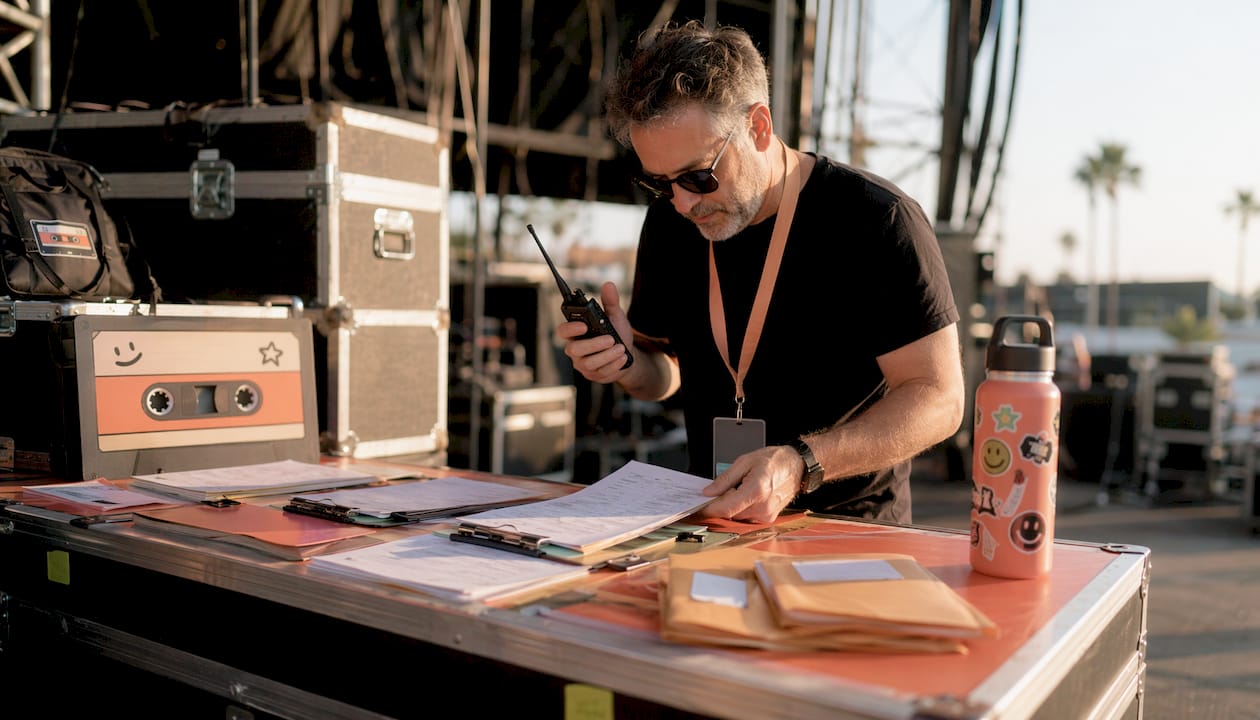 Stage manager organizing backstage tickets