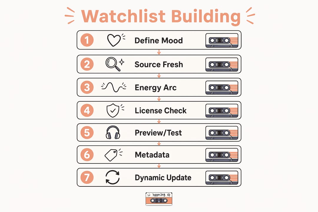 Infographic with 7 live music watchlist curation steps