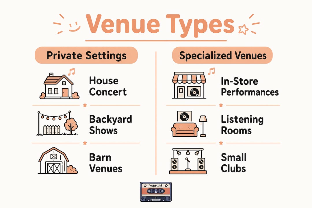 Infographic contrasting intimate concert venue types