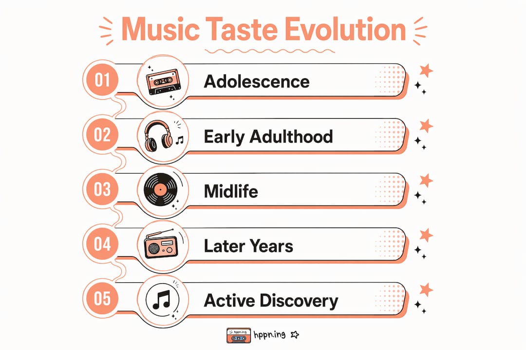 Infographic illustrating stages of music taste evolution
