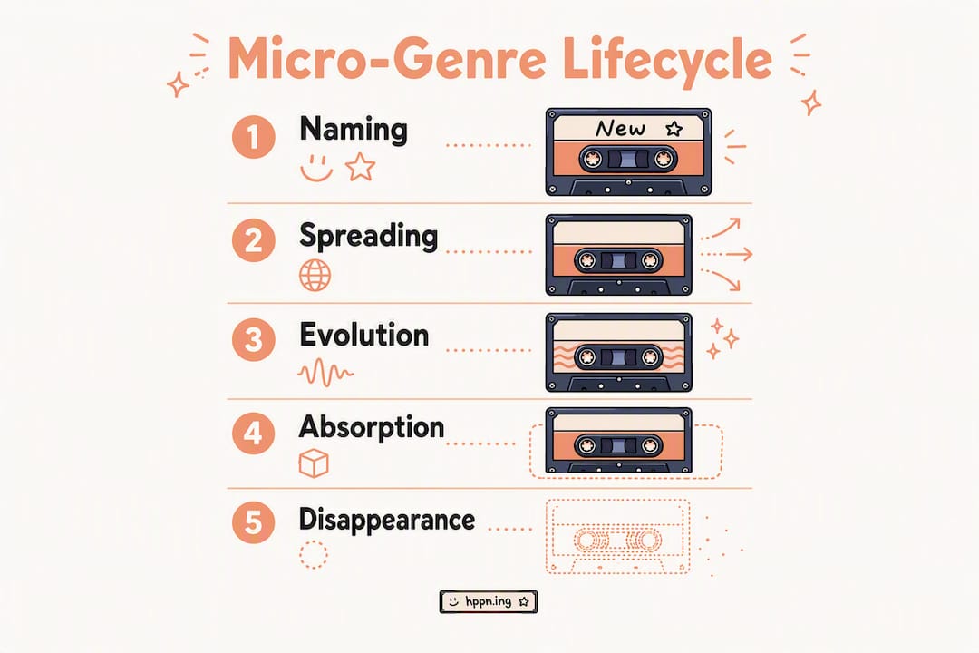 Infographic illustrating micro-genre lifecycle stages