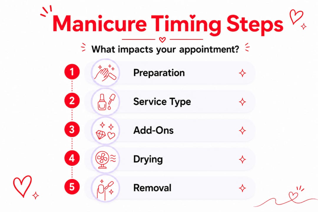 Manicure timing steps shown in vertical flow