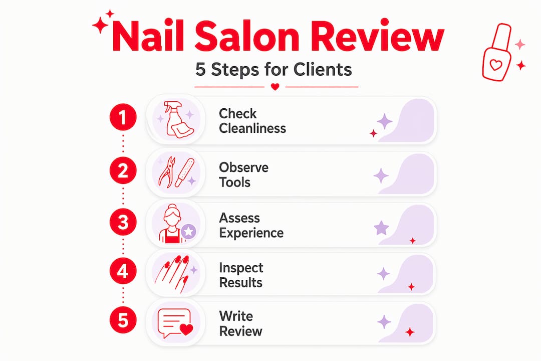 Vertical flow infographic for nail salon review steps
