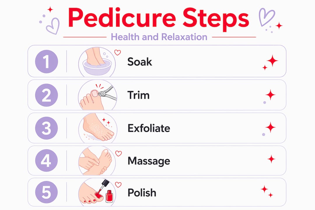 Infographic showing pedicure steps and benefits