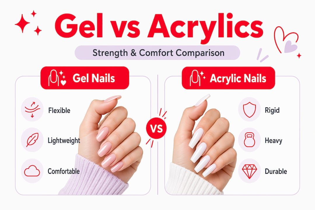Infographic comparing gel nails to acrylic nails