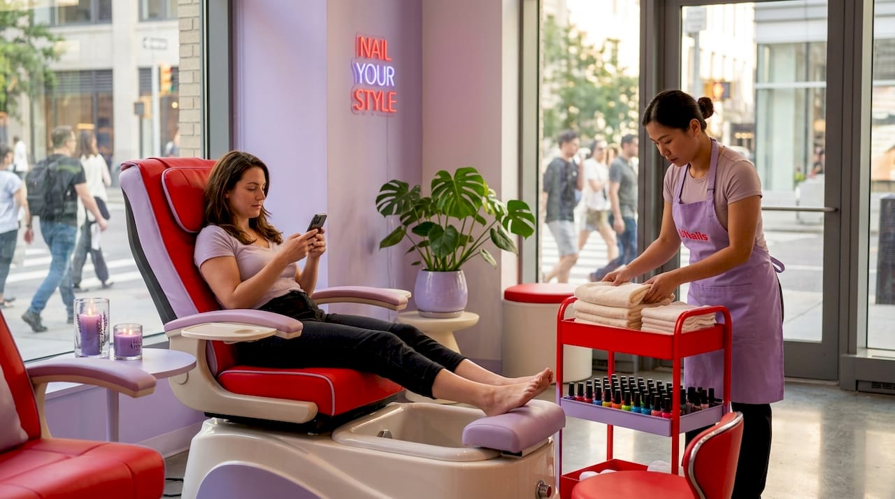 Client relaxing in nail spa environment