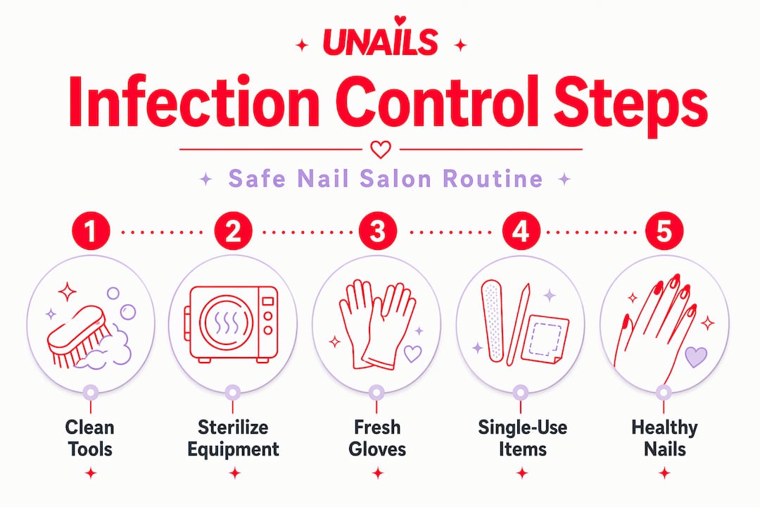 Infographic of nail salon infection control steps