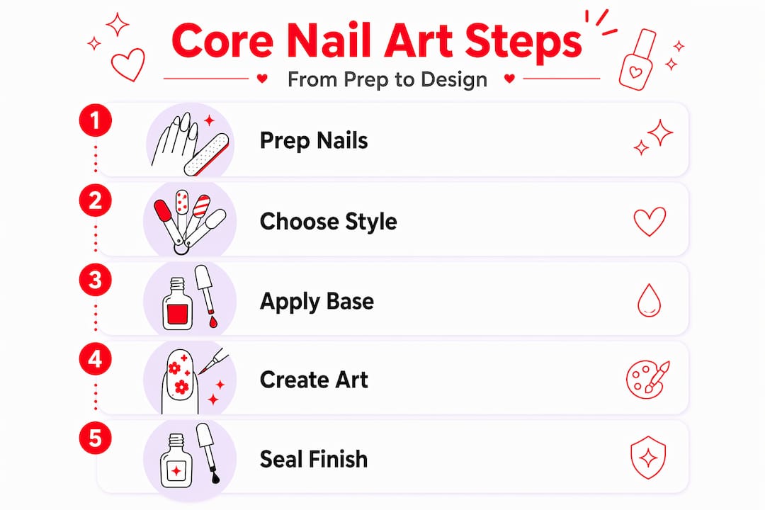 Infographic showing core nail art steps in order