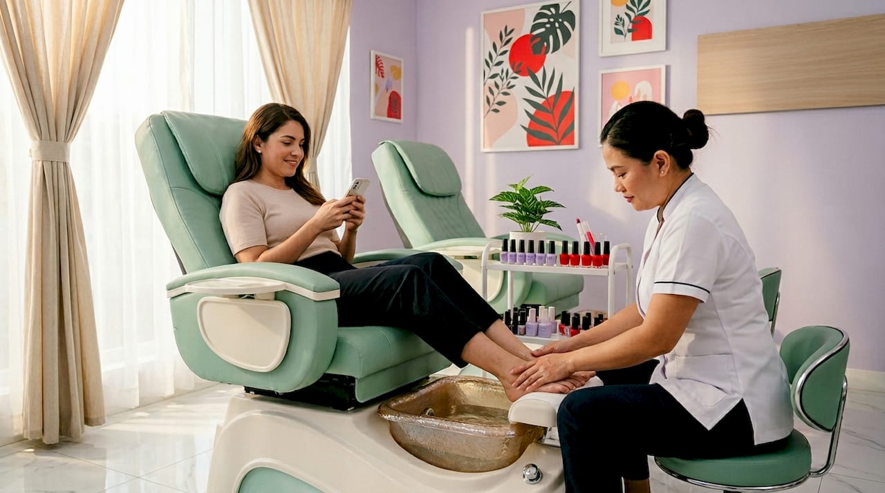 Client enjoying spa pedicure at nail salon