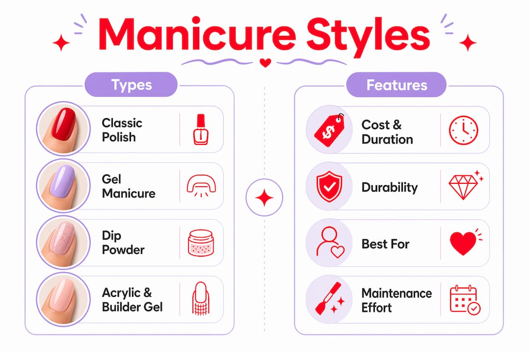 Infographic comparing manicure types and features