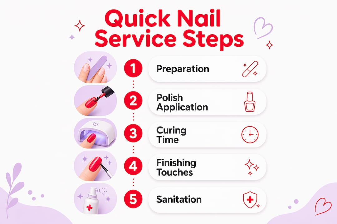 Infographic showing key steps in quick nail service