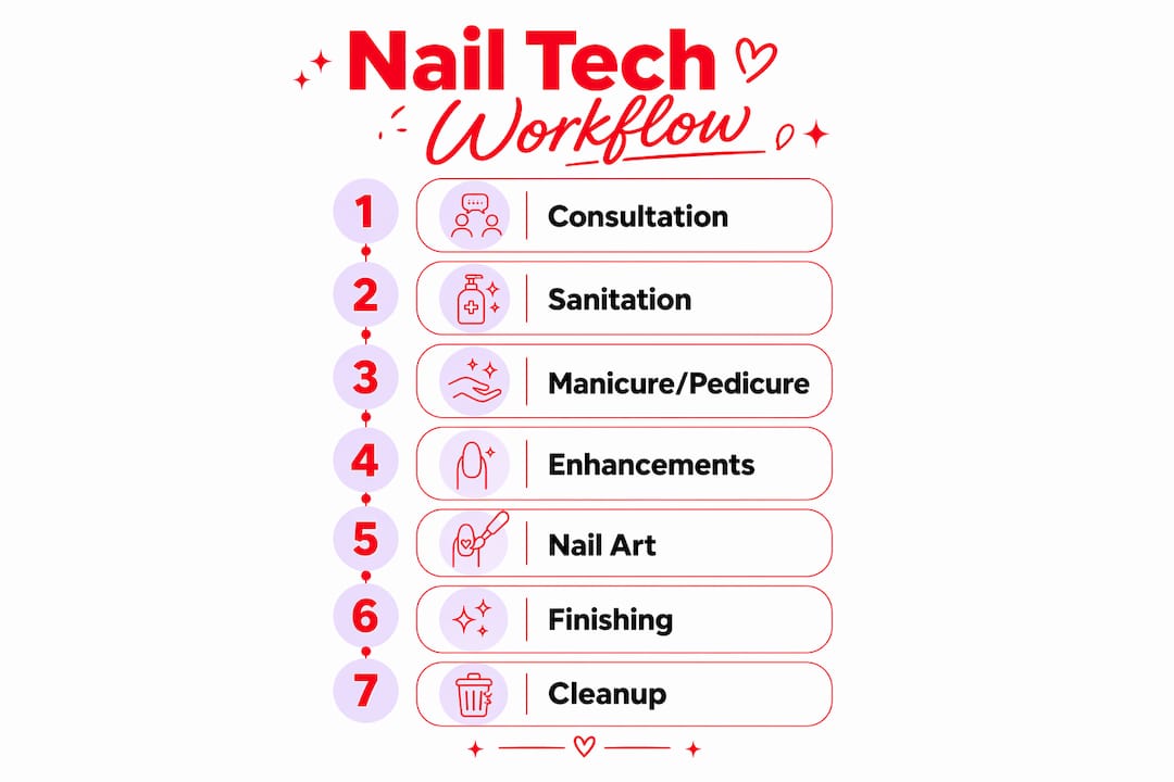 Infographic illustrating nail technician workflow steps