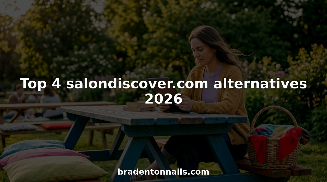Woman booking nail salons online at café table
