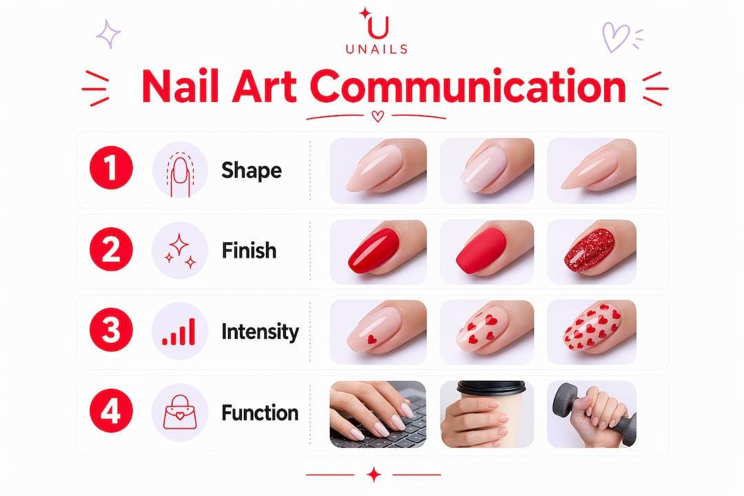 Infographic showing four key elements of nail art communication