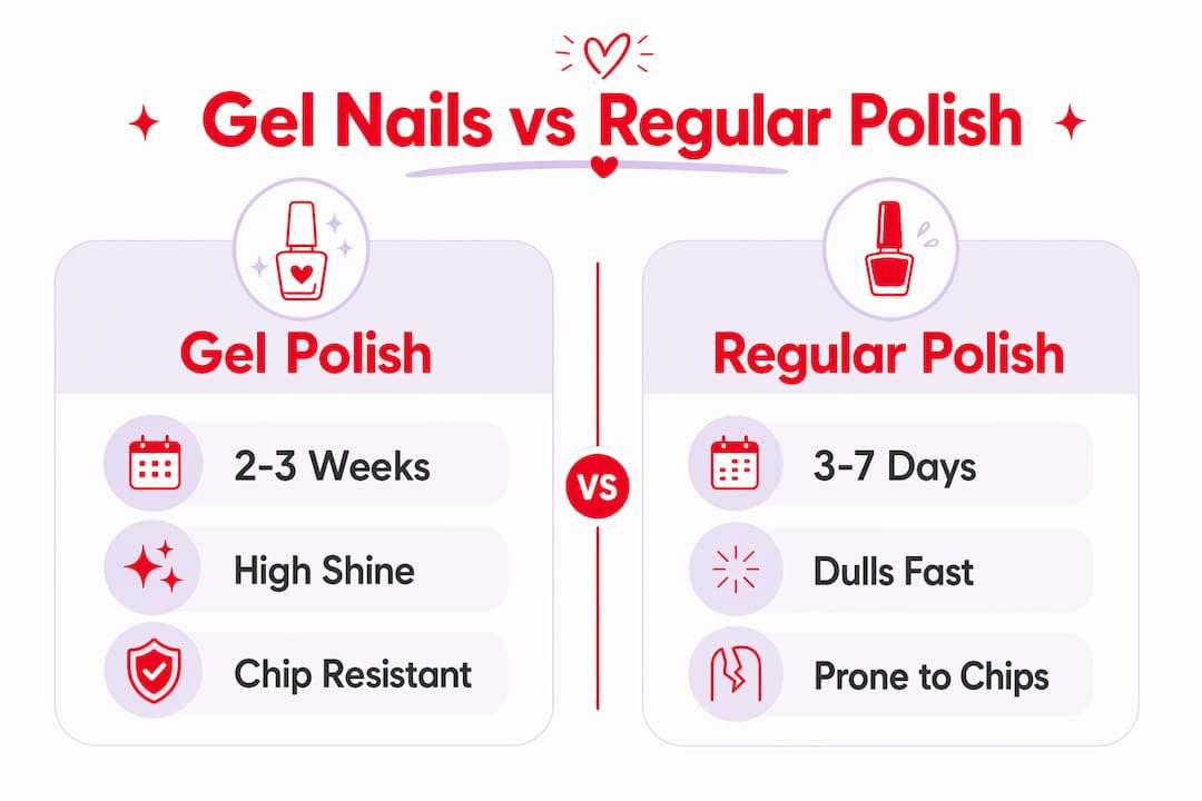 Infographic comparing gel polish and regular polish durability and aesthetics