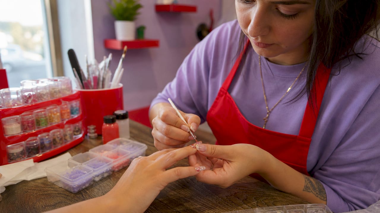 Close-up of encapsulated nail art application