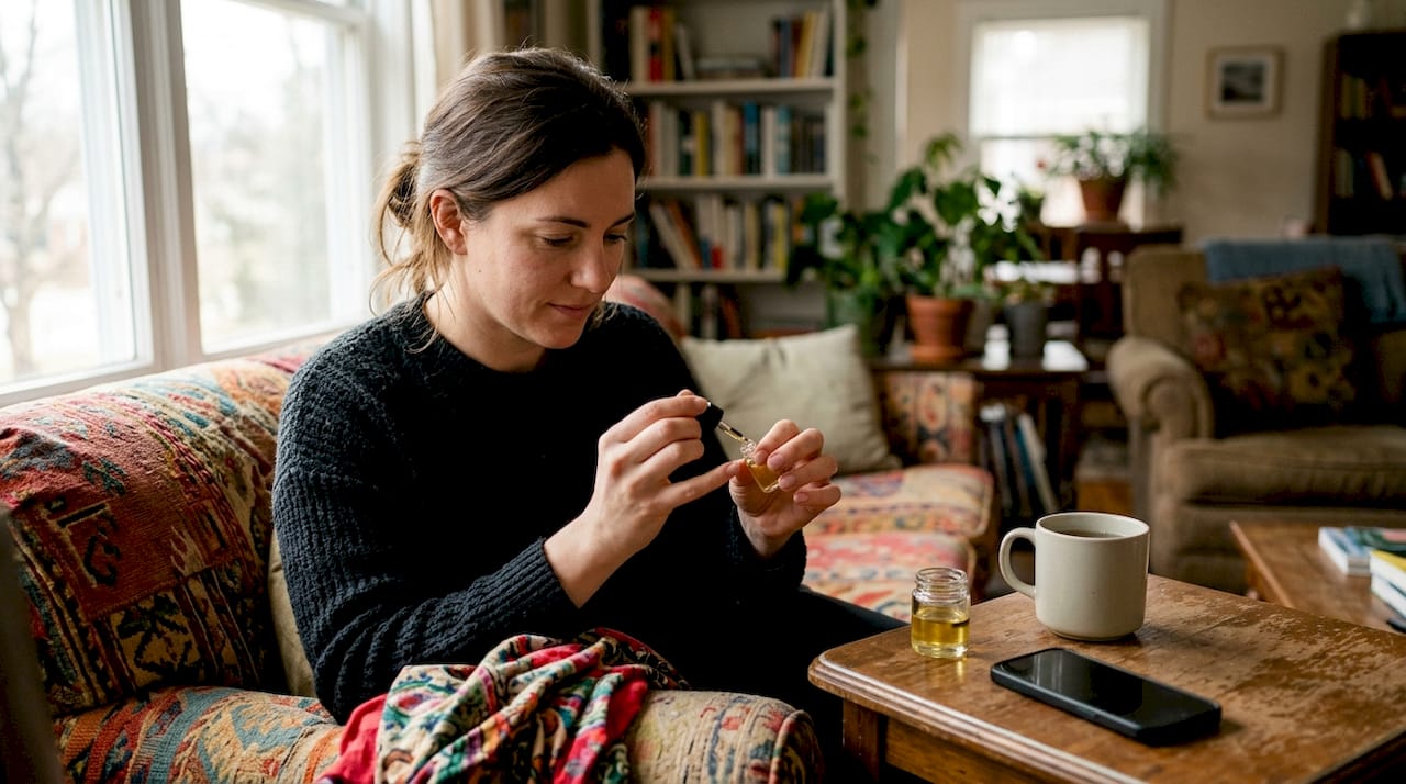Hands applying cuticle oil during home nail care