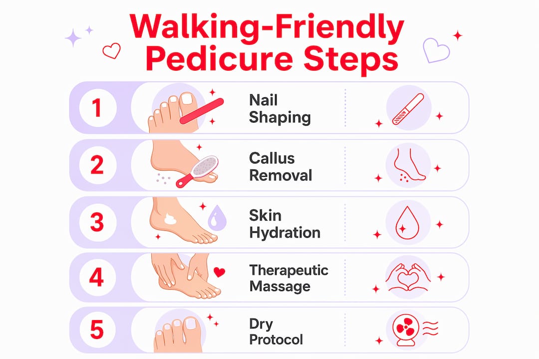 Infographic of walking-friendly pedicure steps