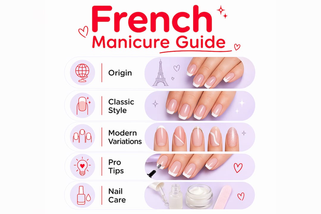 Infographic summarizing French manicure history and styles