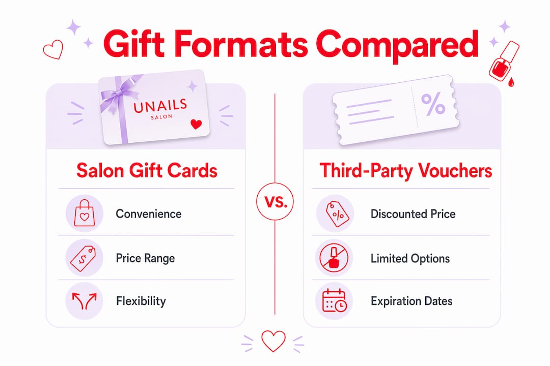 Infographic comparing salon gift cards versus third-party vouchers