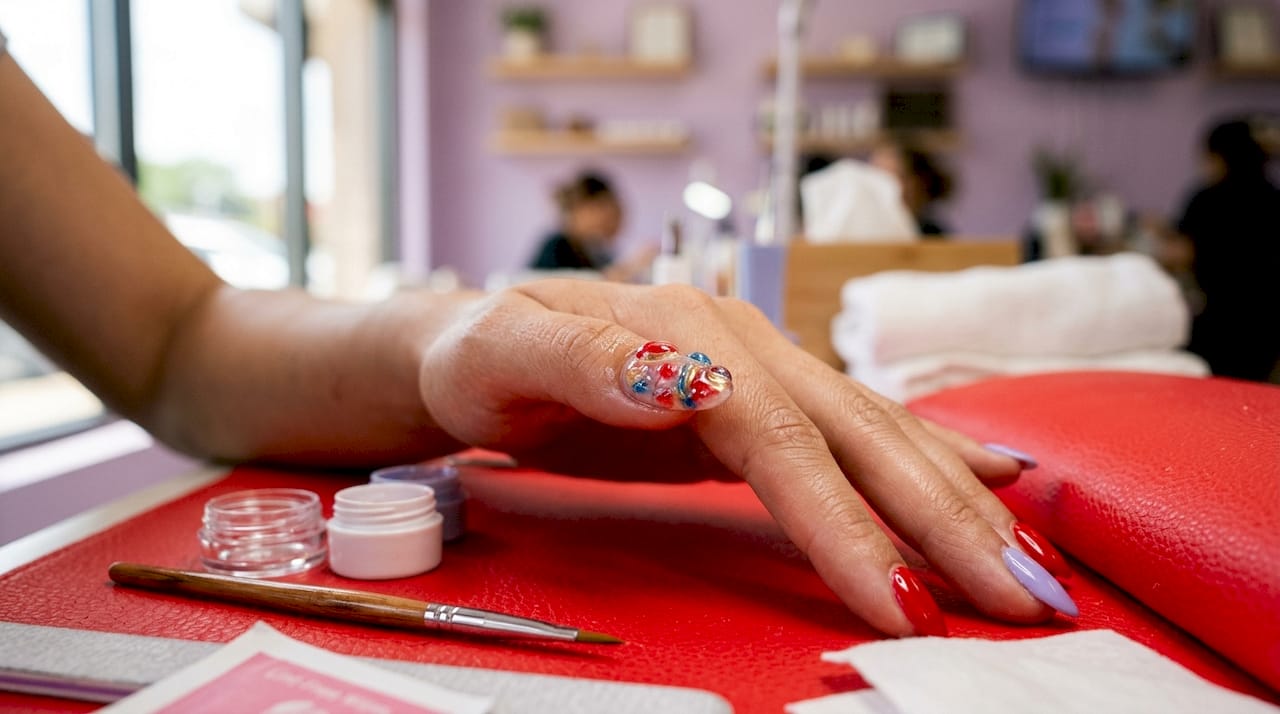 Close-up of 3D textured gel nail sculpture