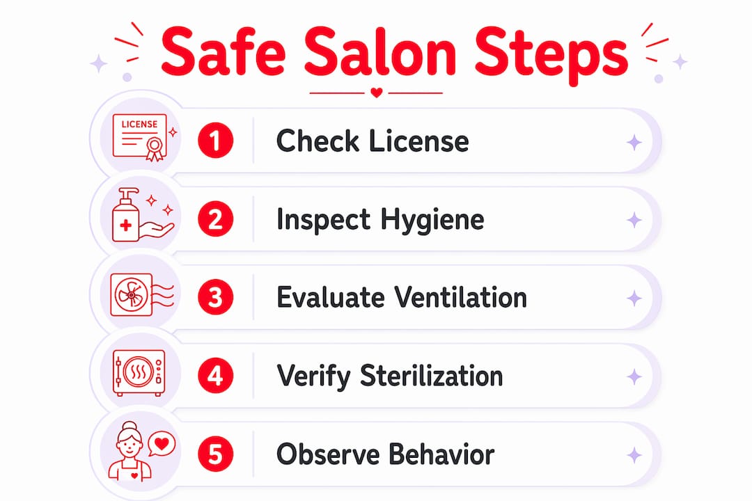 Infographic listing key nail salon safety steps