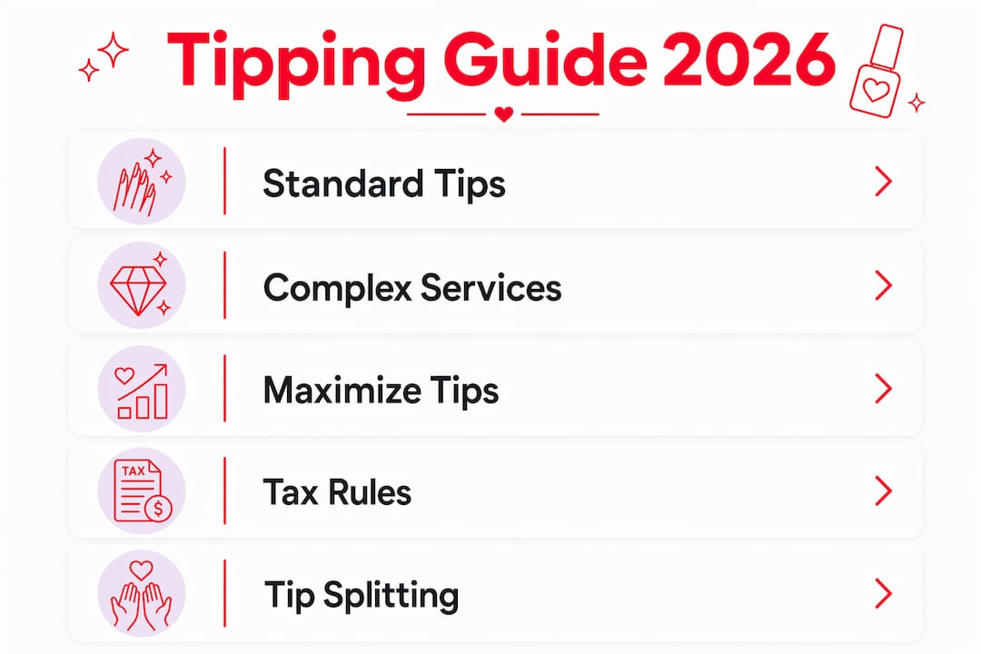 Infographic outlining nail technician tipping guidelines 2026