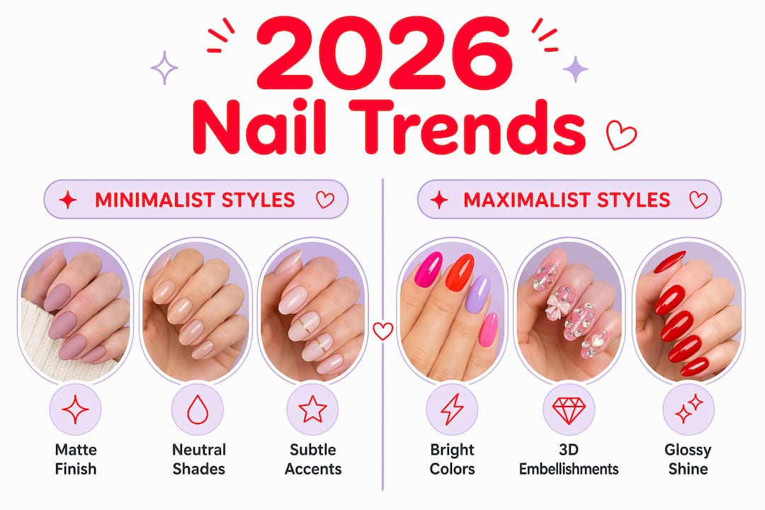 Infographic comparing minimalist and maximalist nail trends