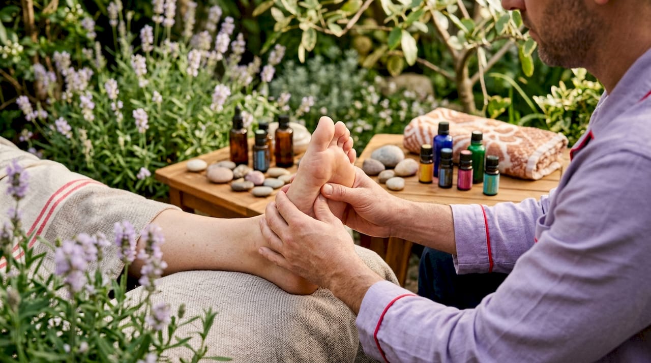 Therapist hands giving foot massage