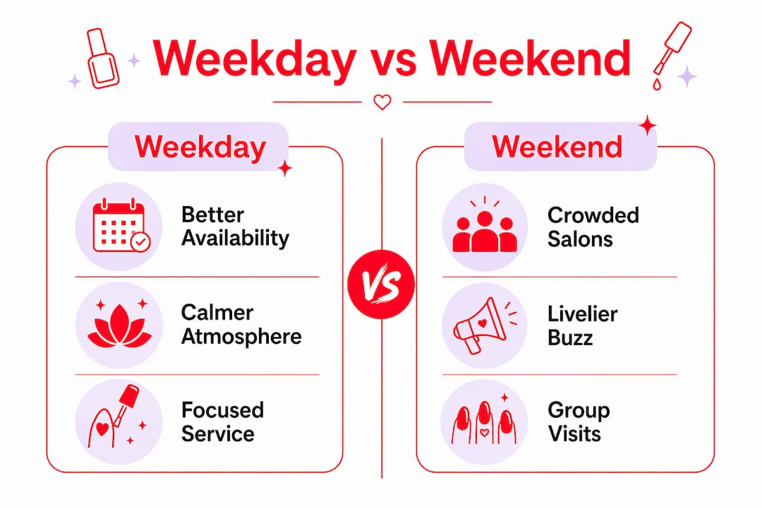 Infographic comparing weekday and weekend nail appointments
