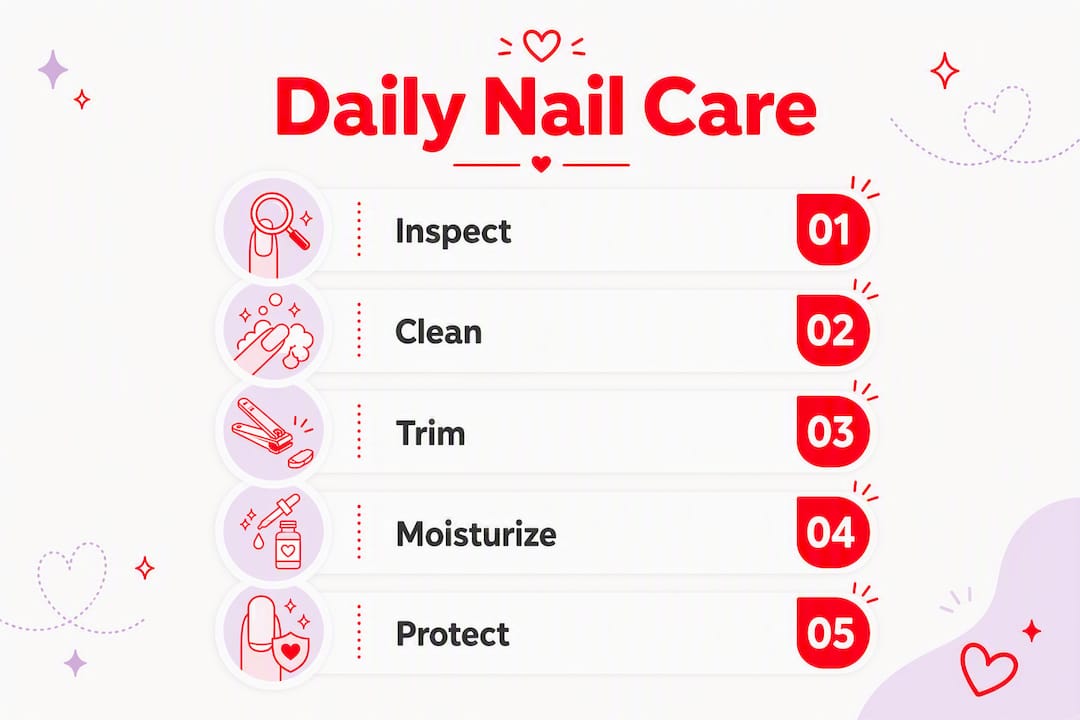 Infographic showing daily nail care steps