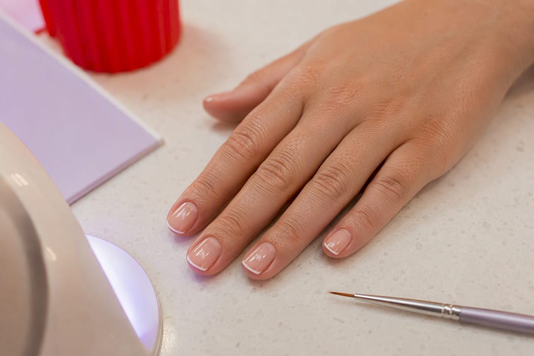 Hand with micro-hairline French manicure tip