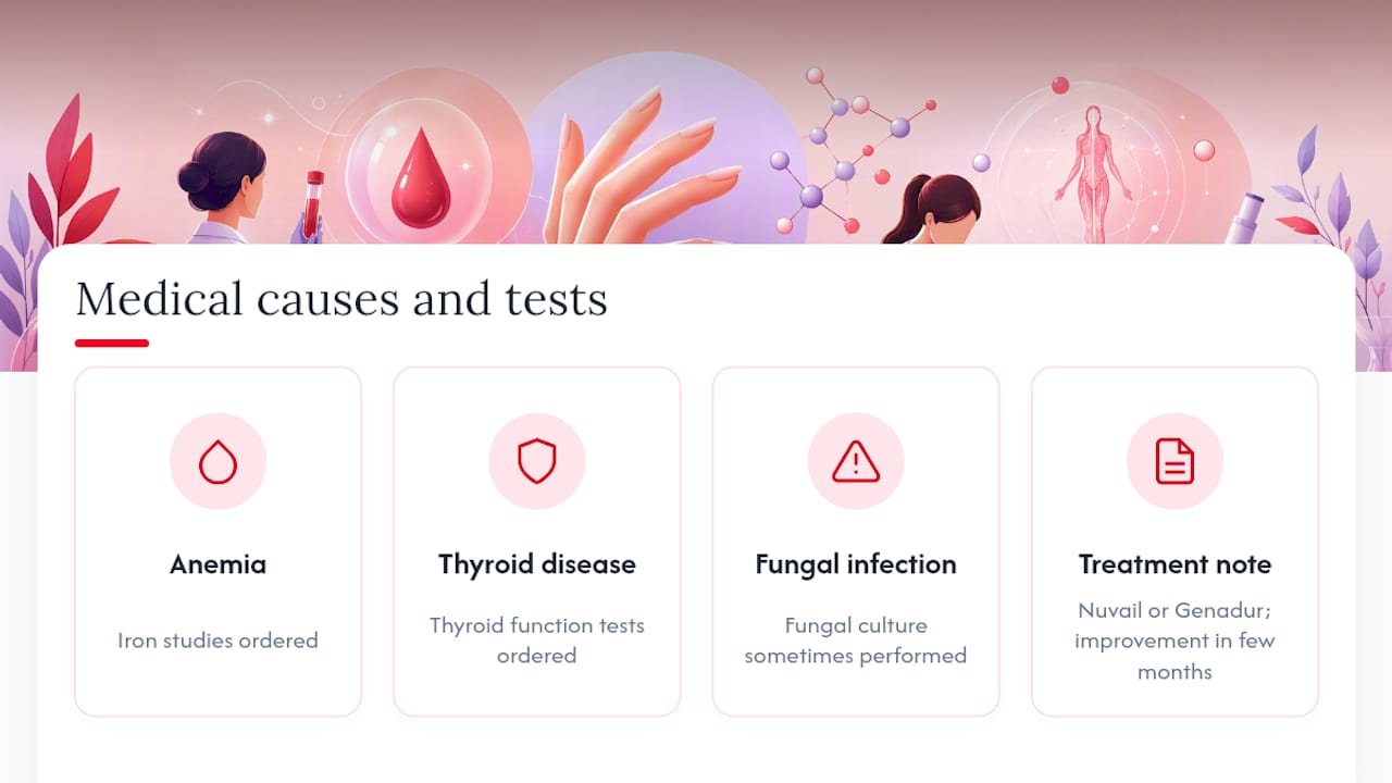 Diagram of brittle nail causes and tests