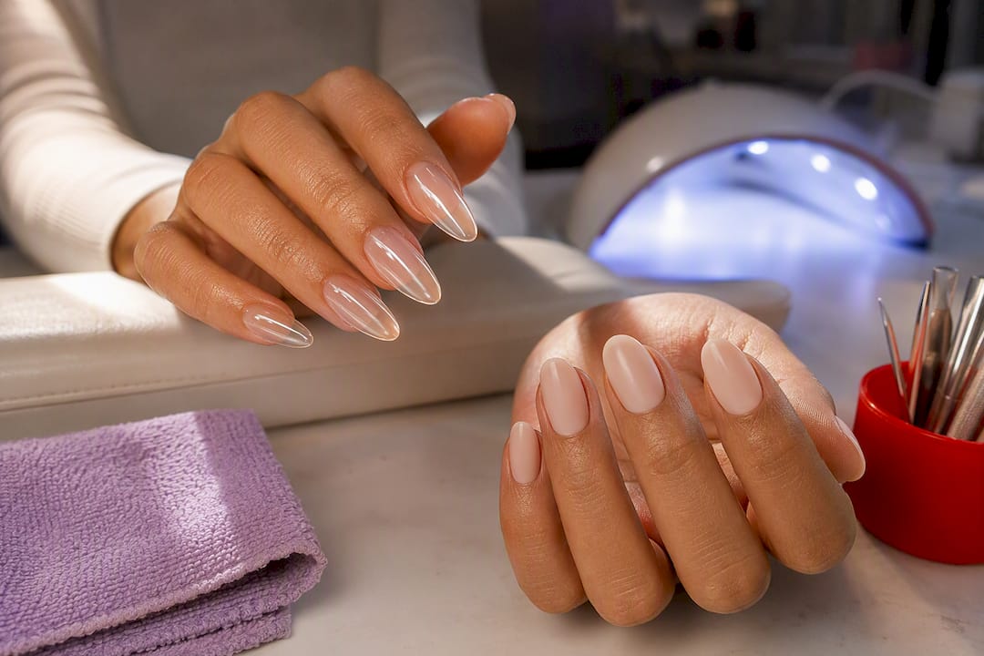Glass and soap nude nail finishes
