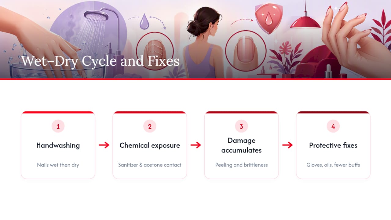 Wet-dry cycle and nail protection steps